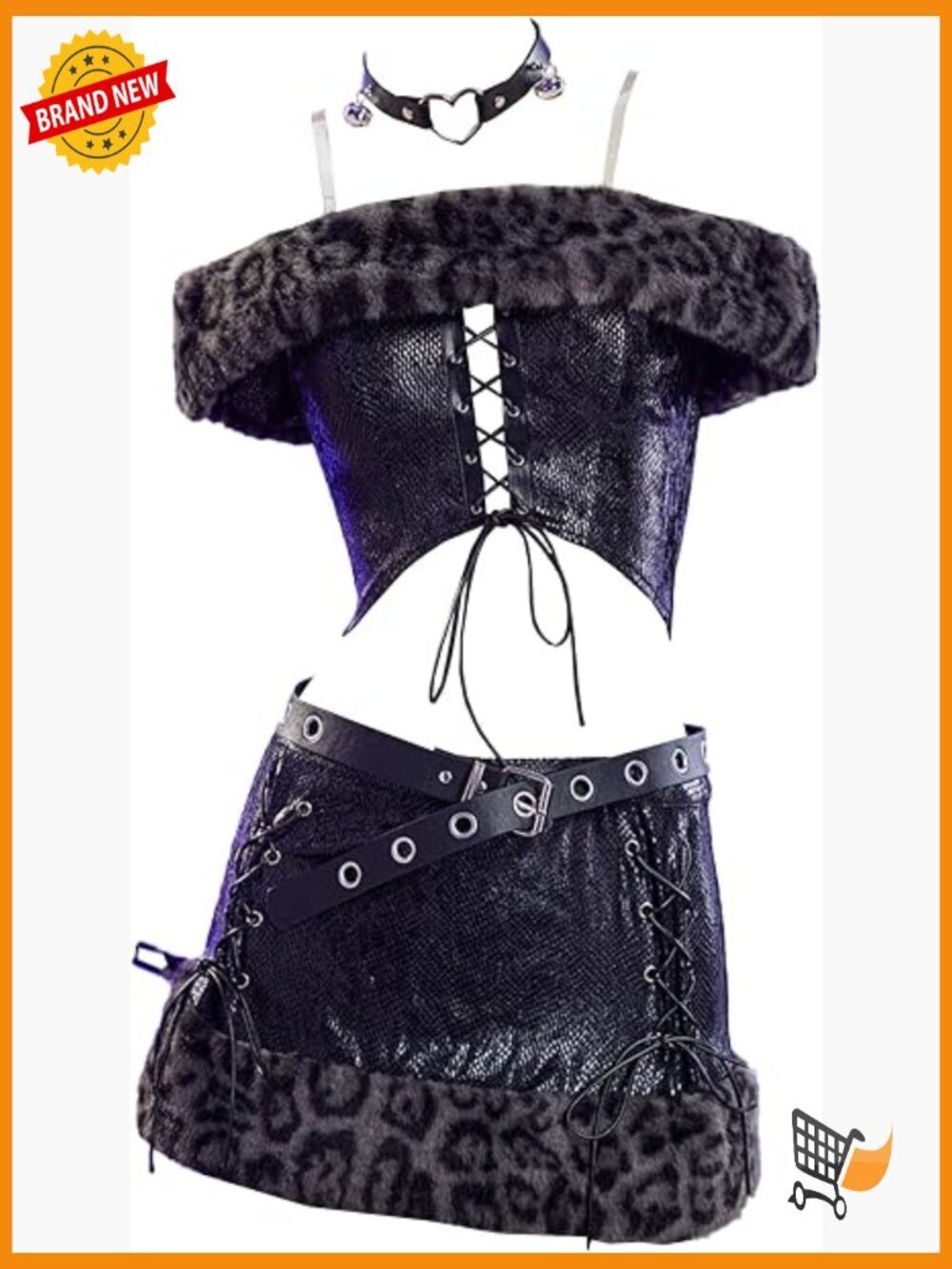 Two-Piece Set Off-Shoulder Top and A-Line Skirt Plush Gothic